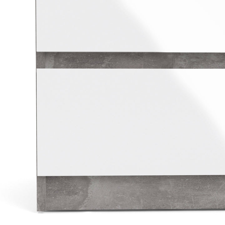 Naia Chest of 5 Drawers in Concrete and White High Gloss - TidySpaces