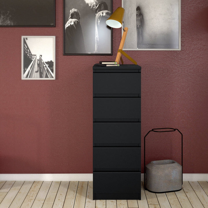 Naia Narrow Chest of 5 Drawers in Black Matt - TidySpaces