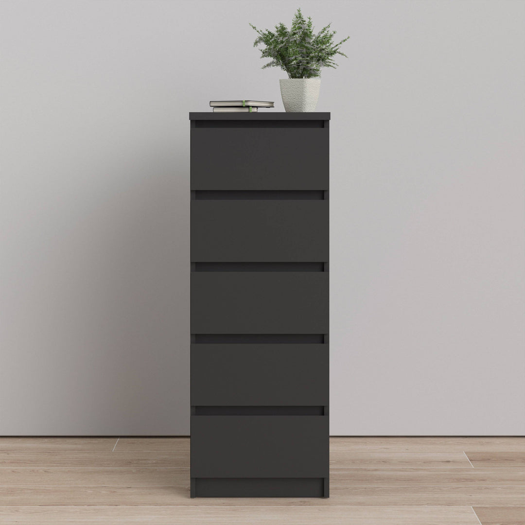 Naia Narrow Chest of 5 Drawers in Black Matt - TidySpaces