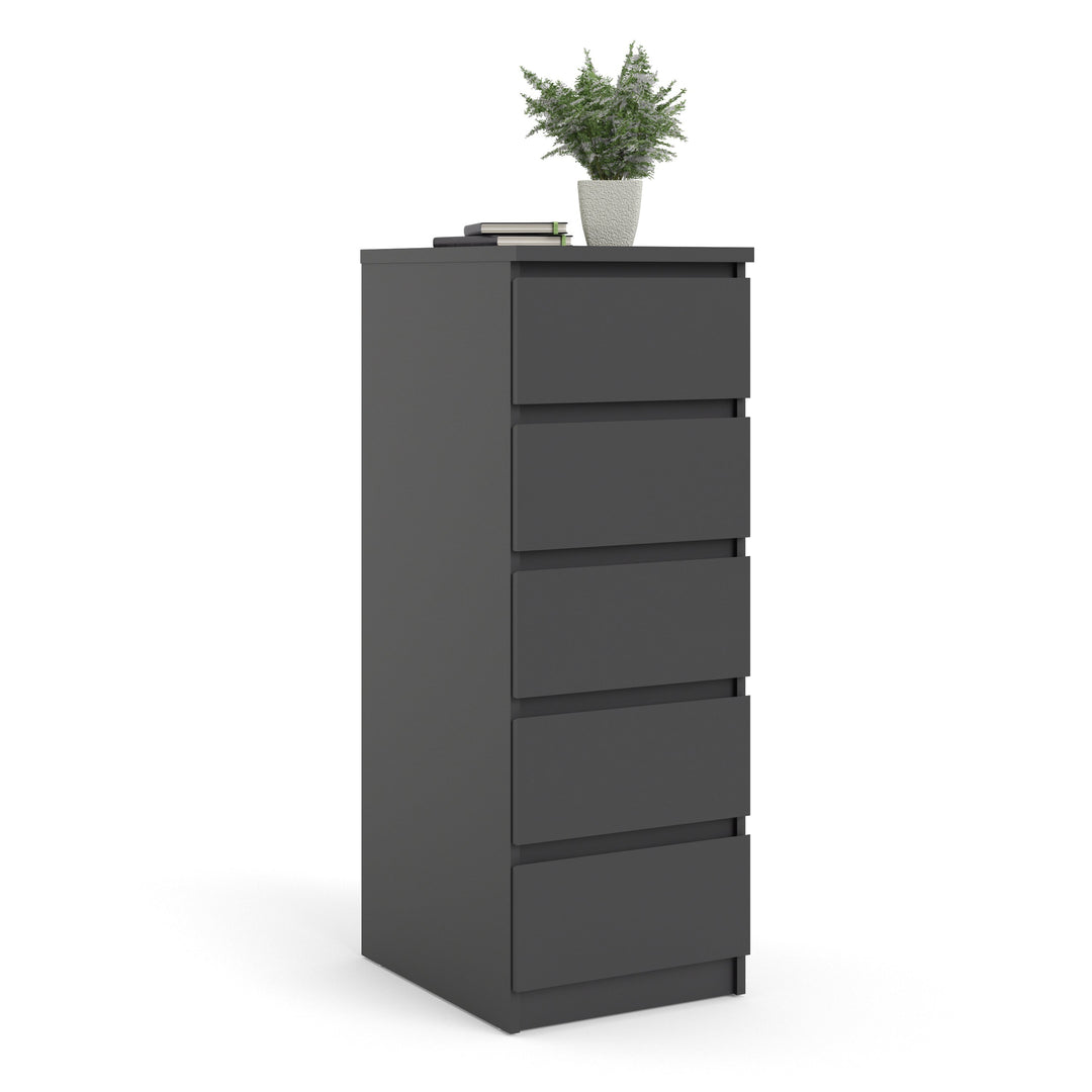 Naia Narrow Chest of 5 Drawers in Black Matt - TidySpaces