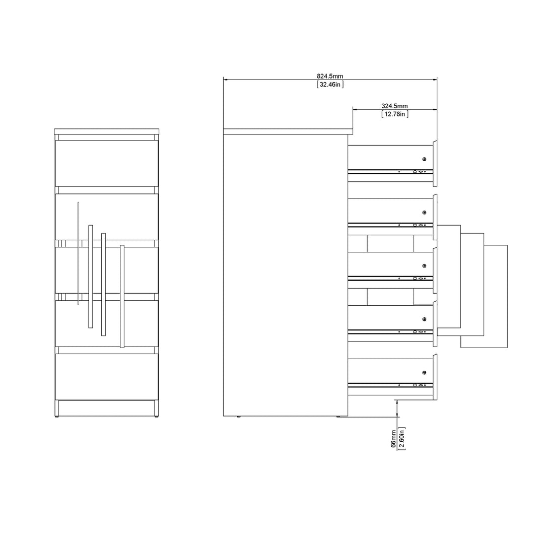 Naia Narrow Chest of 5 Drawers in Black Matt - TidySpaces