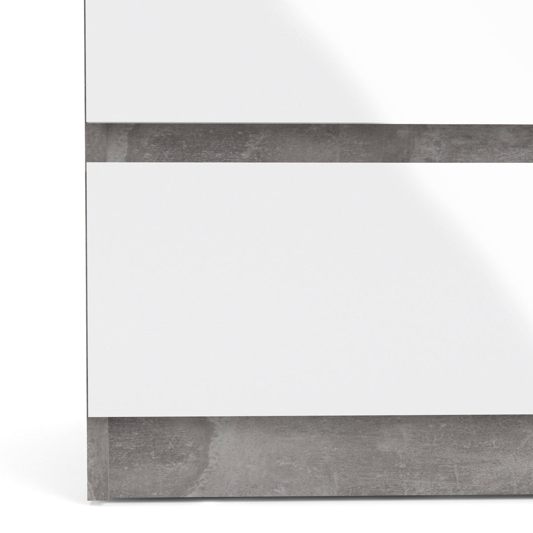 Naia Narrow Chest of 5 Drawers in Concrete and White High Gloss - TidySpaces