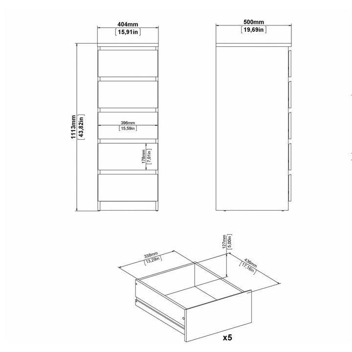 Naia Narrow Chest of 5 Drawers in Jackson Hickory Oak - TidySpaces