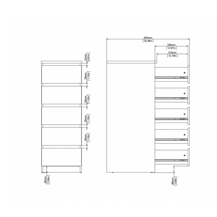 Naia Narrow Chest of 5 Drawers in Jackson Hickory Oak - TidySpaces