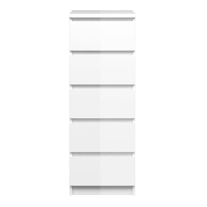 Naia Narrow Chest of 5 Drawers in White High Gloss - TidySpaces