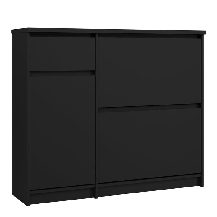 Naia Shoe Cabinet with 2 Shoe Compartments, 1 Door and 1 Drawer in Black Matt - TidySpaces