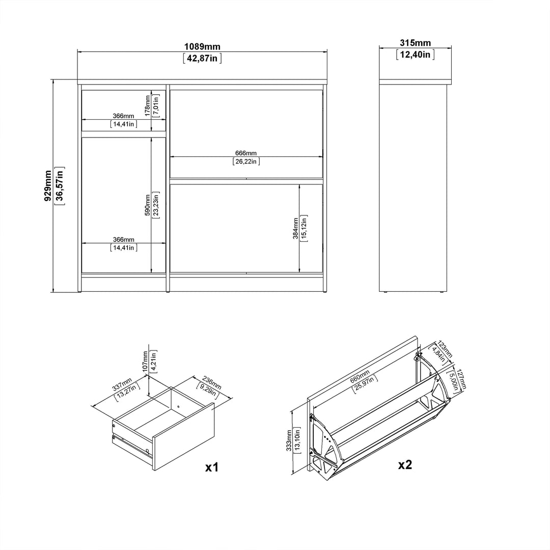 Naia Shoe Cabinet with 2 Shoe Compartments, 1 Door and 1 Drawer in Black Matt - TidySpaces