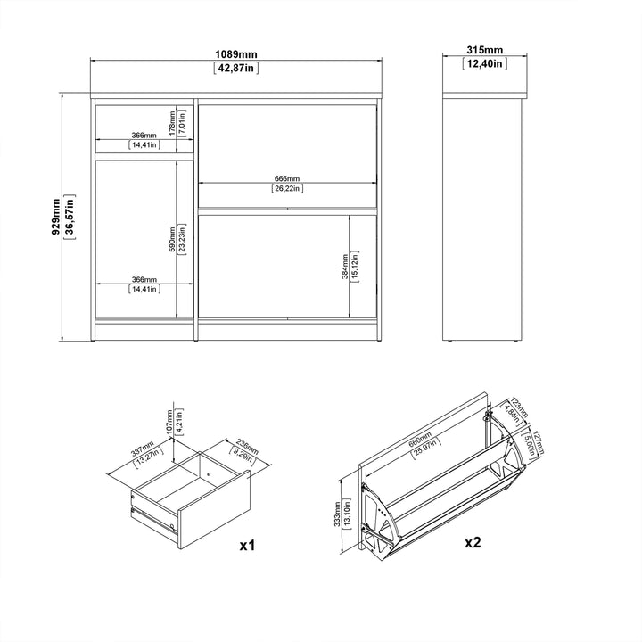 Naia Shoe Cabinet with 2 Shoe Compartments, 1 Door and 1 Drawer in Black Matt - TidySpaces