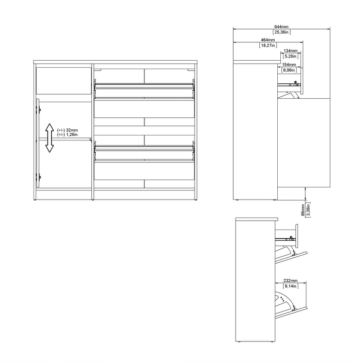 Naia Shoe Cabinet with 2 Shoe Compartments, 1 Door and 1 Drawer in Black Matt - TidySpaces