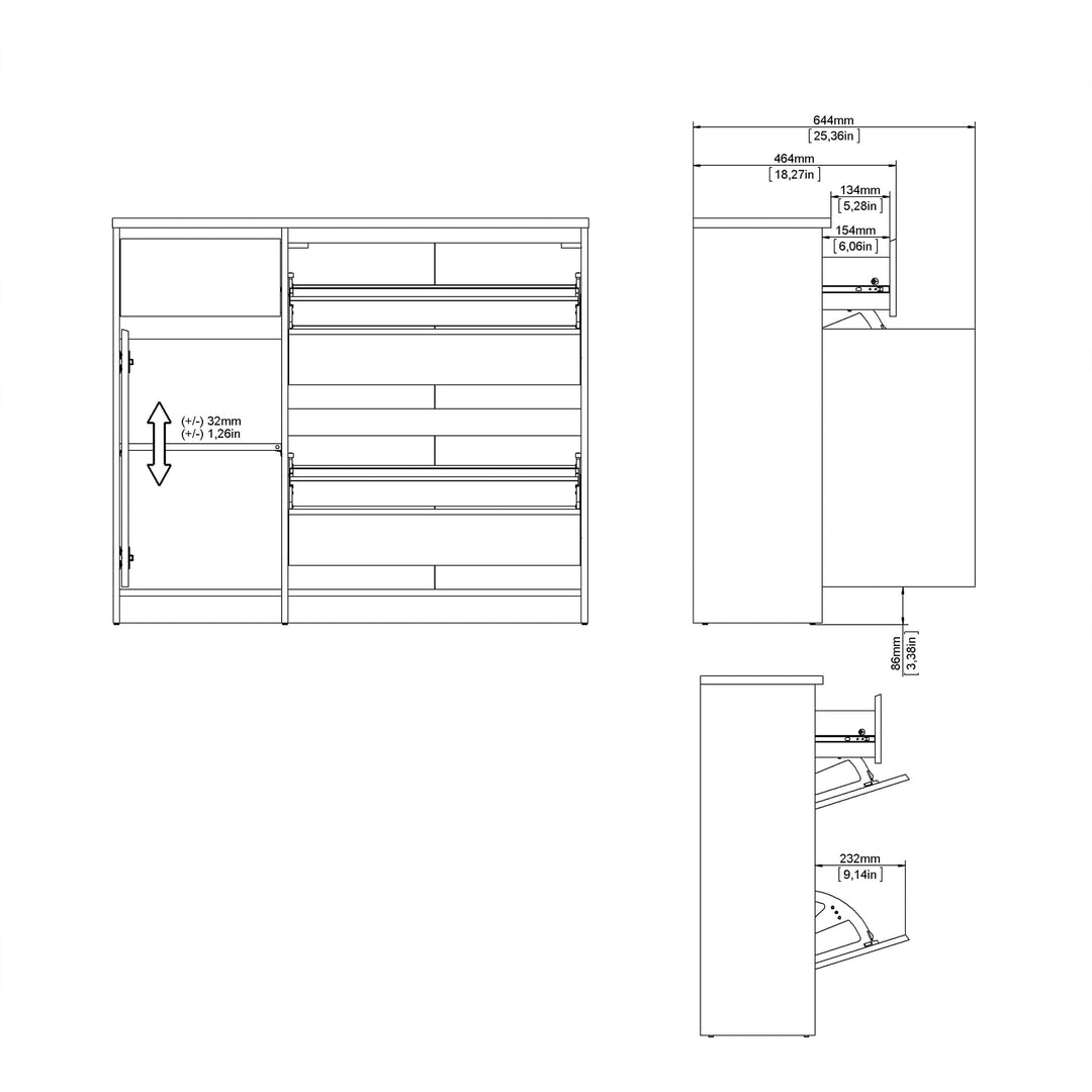 Naia Shoe Cabinet with 2 Shoe Compartments, 1 Door and 1 Drawer in Jackson Hickory Oak - TidySpaces