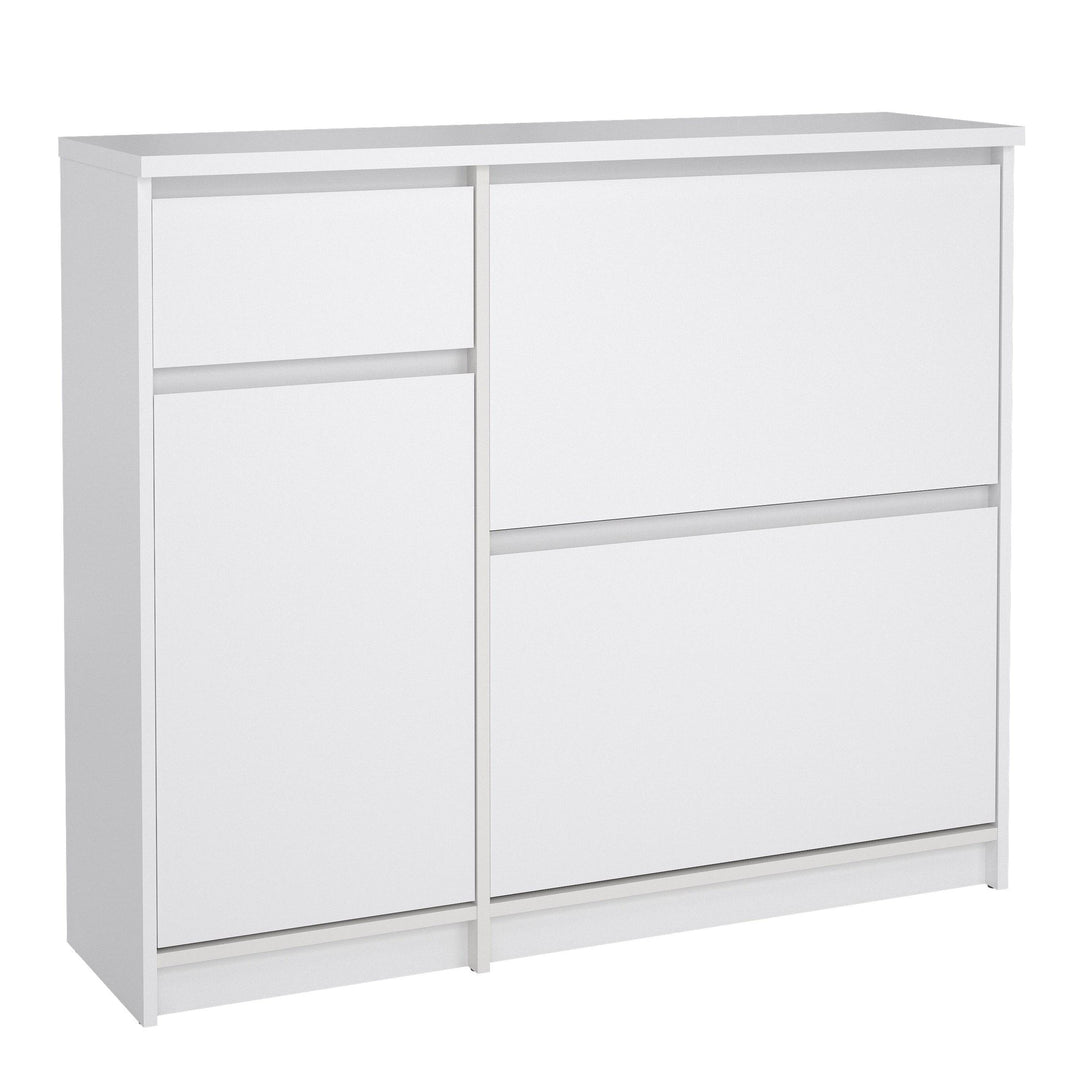 Naia Shoe Cabinet with 2 Shoe Compartments, 1 Door and 1 Drawer in White High Gloss - TidySpaces