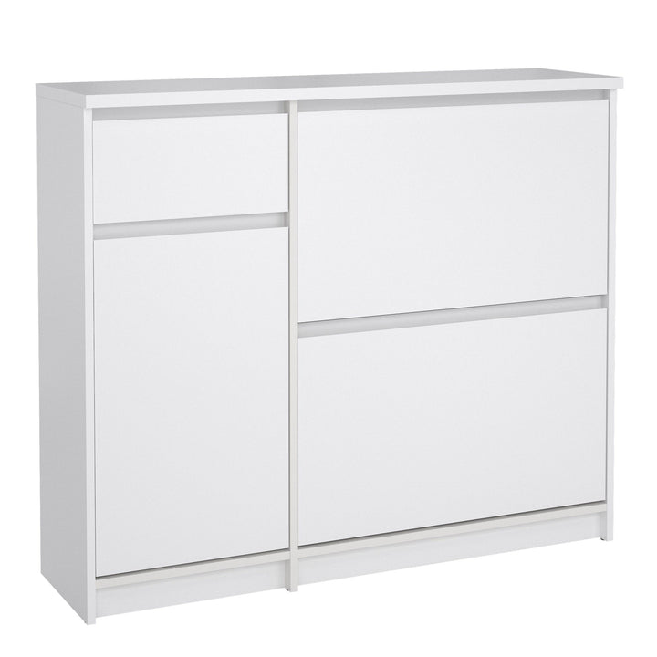 Naia Shoe Cabinet with 2 Shoe Compartments, 1 Door and 1 Drawer in White High Gloss - TidySpaces