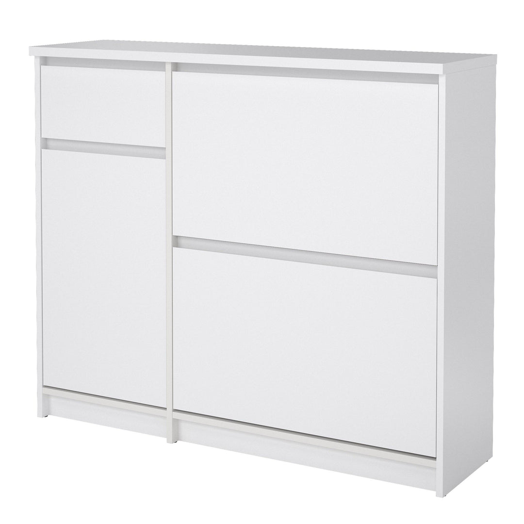 Naia Shoe Cabinet with 2 Shoe Compartments, 1 Door and 1 Drawer in White High Gloss - TidySpaces