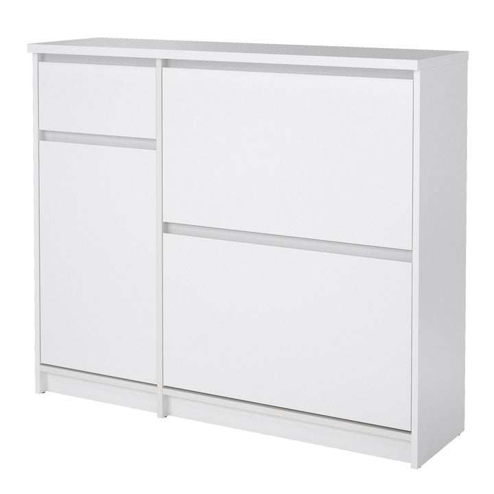 Naia Shoe Cabinet with 2 Shoe Compartments, 1 Door and 1 Drawer in White High Gloss - TidySpaces