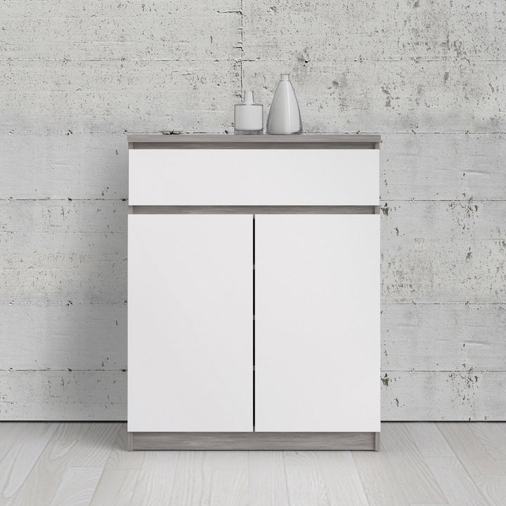 Naia Sideboard 1 Drawer 2 Doors in Concrete and White High Gloss - TidySpaces