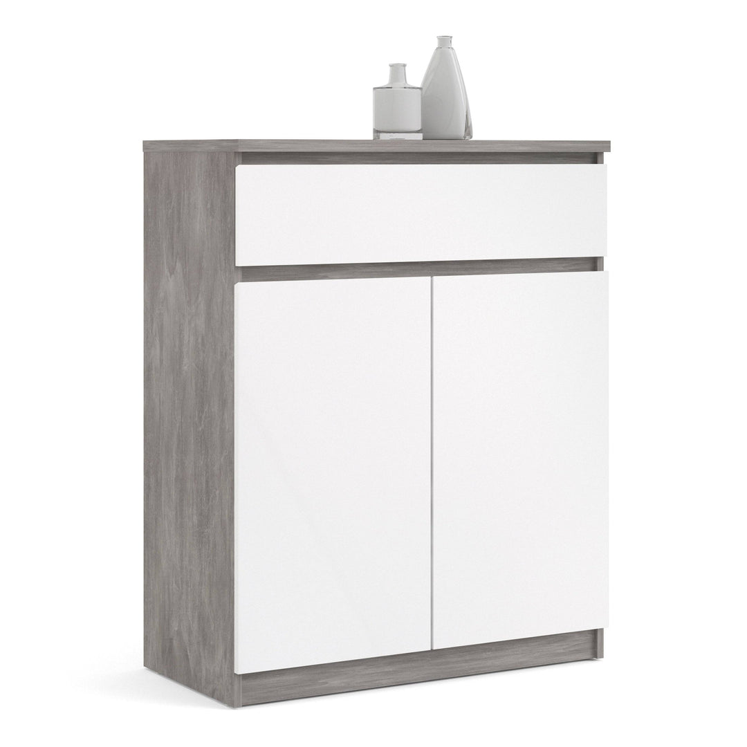 Naia Sideboard 1 Drawer 2 Doors in Concrete and White High Gloss - TidySpaces