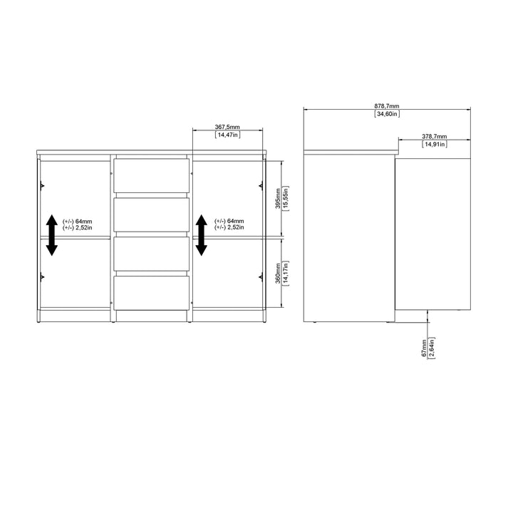 Naia Sideboard - 4 Drawers 2 Doors in Black Matt - TidySpaces