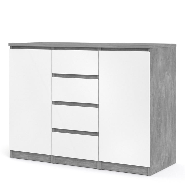 Naia Sideboard 4 Drawers 2 Doors in Concrete and White High Gloss - TidySpaces