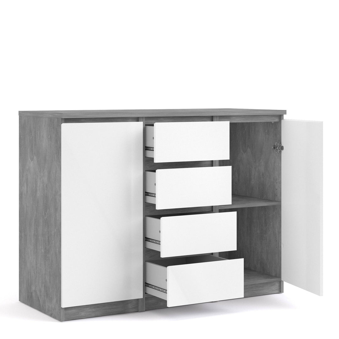 Naia Sideboard 4 Drawers 2 Doors in Concrete and White High Gloss - TidySpaces