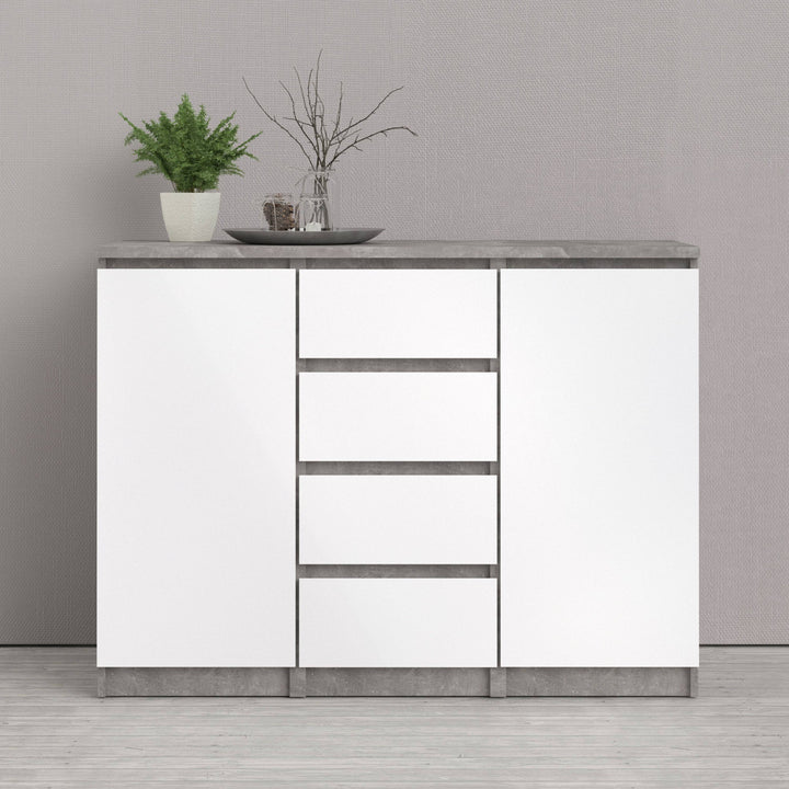 Naia Sideboard 4 Drawers 2 Doors in Concrete and White High Gloss - TidySpaces