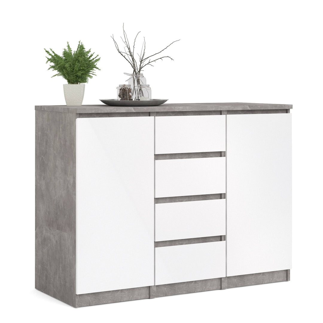 Naia Sideboard 4 Drawers 2 Doors in Concrete and White High Gloss - TidySpaces