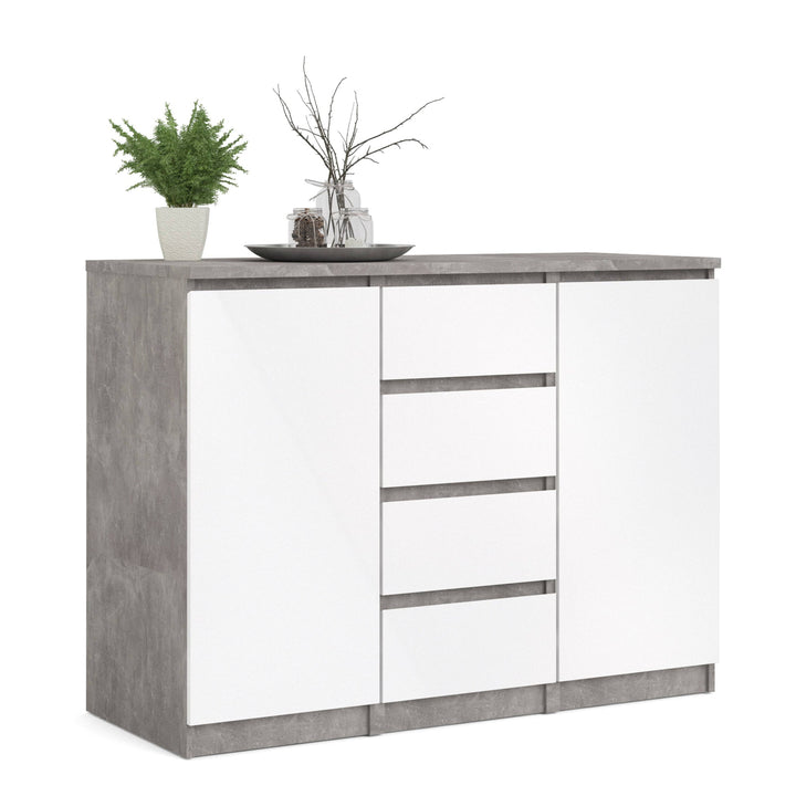 Naia Sideboard 4 Drawers 2 Doors in Concrete and White High Gloss - TidySpaces