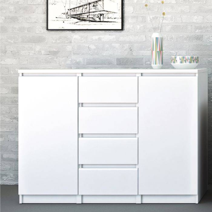 Naia Sideboard - 4 Drawers 2 Doors in White High Gloss - TidySpaces