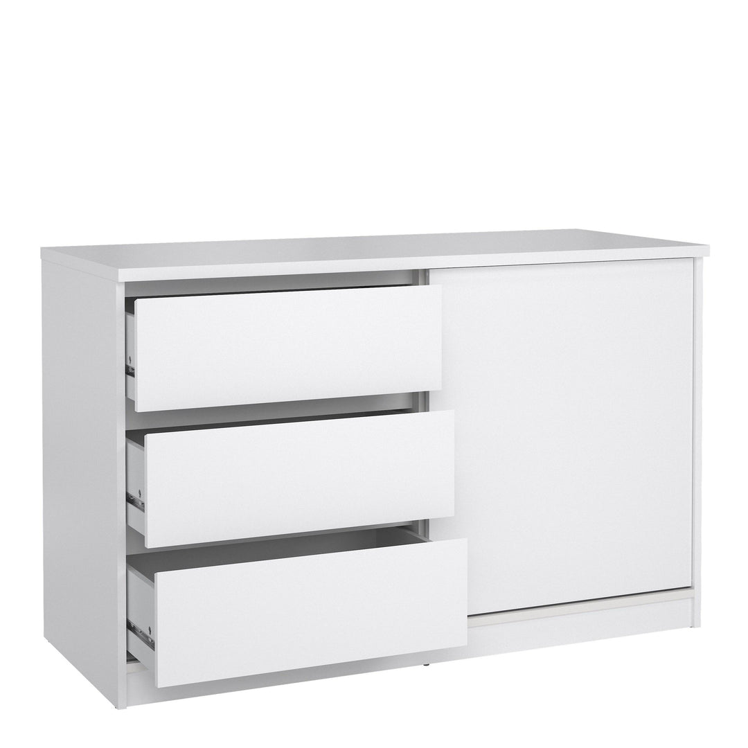 Naia Storage Unit with 1 Sliding Door and 3 Drawers in White High Gloss - TidySpaces