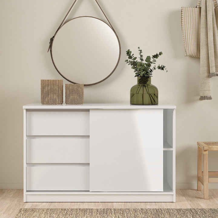 Naia Storage Unit with 1 Sliding Door and 3 Drawers in White High Gloss - TidySpaces