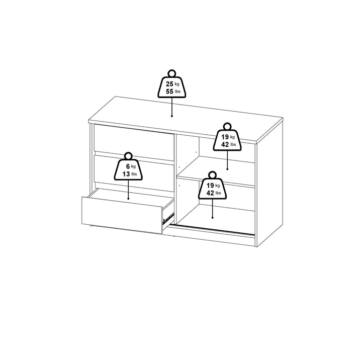 Naia Storage Unit with 1 Sliding Door and 3 Drawers in White High Gloss