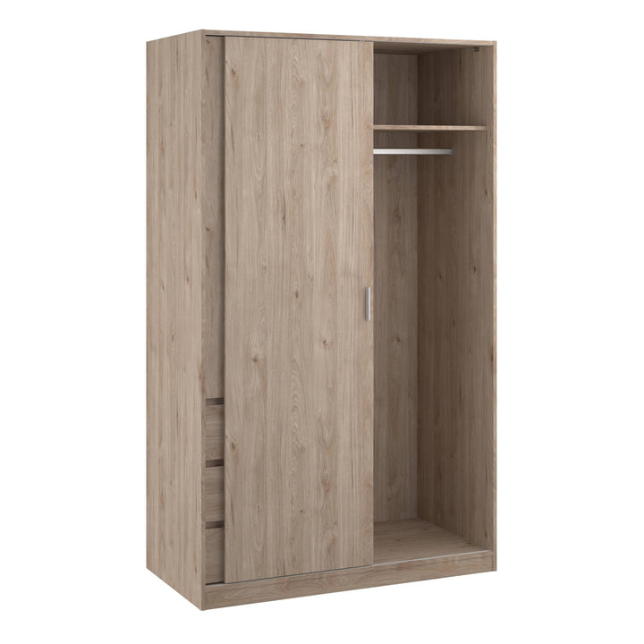 Naia Wardrobe with 1 Sliding door + 1 door + 3 drawers in Oak structure Jackson Hickory - TidySpaces