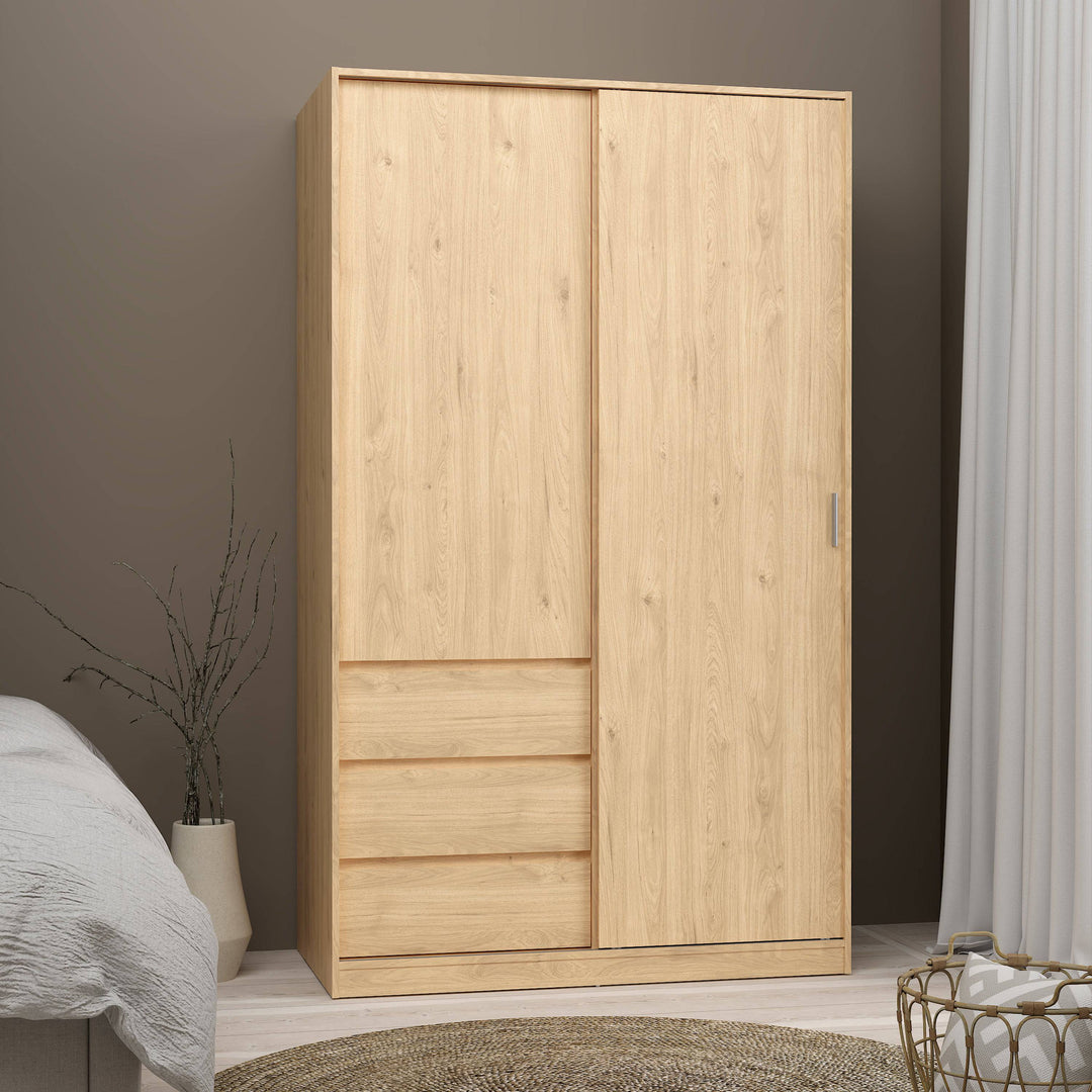 Naia Wardrobe with 1 Sliding door + 1 door + 3 drawers in Oak structure Jackson Hickory - TidySpaces