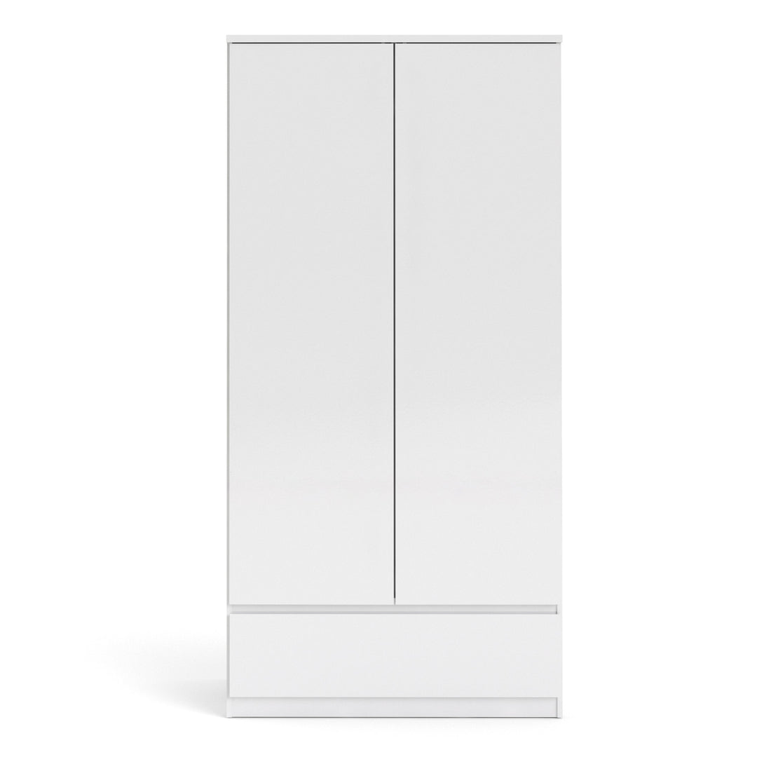 Naia Wardrobe with 2 doors + 1 drawer in White High Gloss - TidySpaces