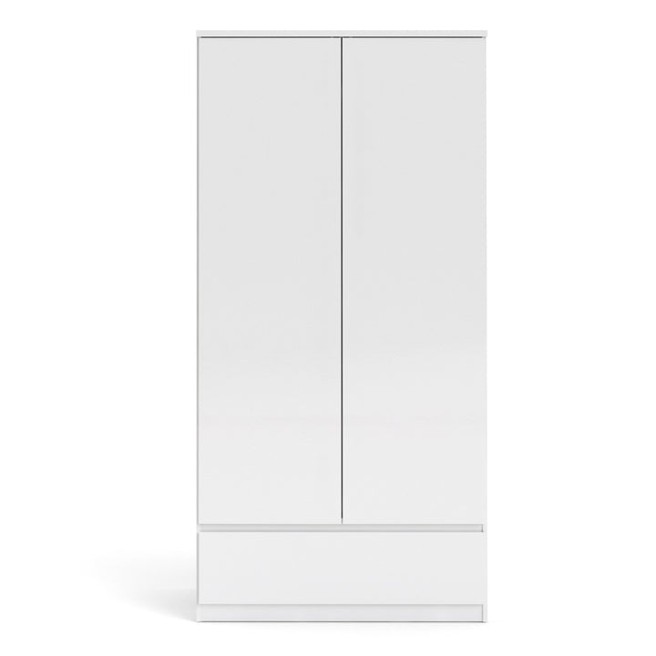 Naia Wardrobe with 2 doors + 1 drawer in White High Gloss - TidySpaces