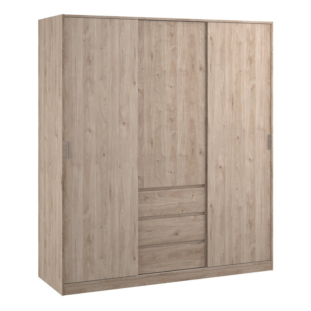 Naia Wardrobe with 2 sliding doors + 1 door + 3 drawers in Oak structure Jackson Hickory - TidySpaces