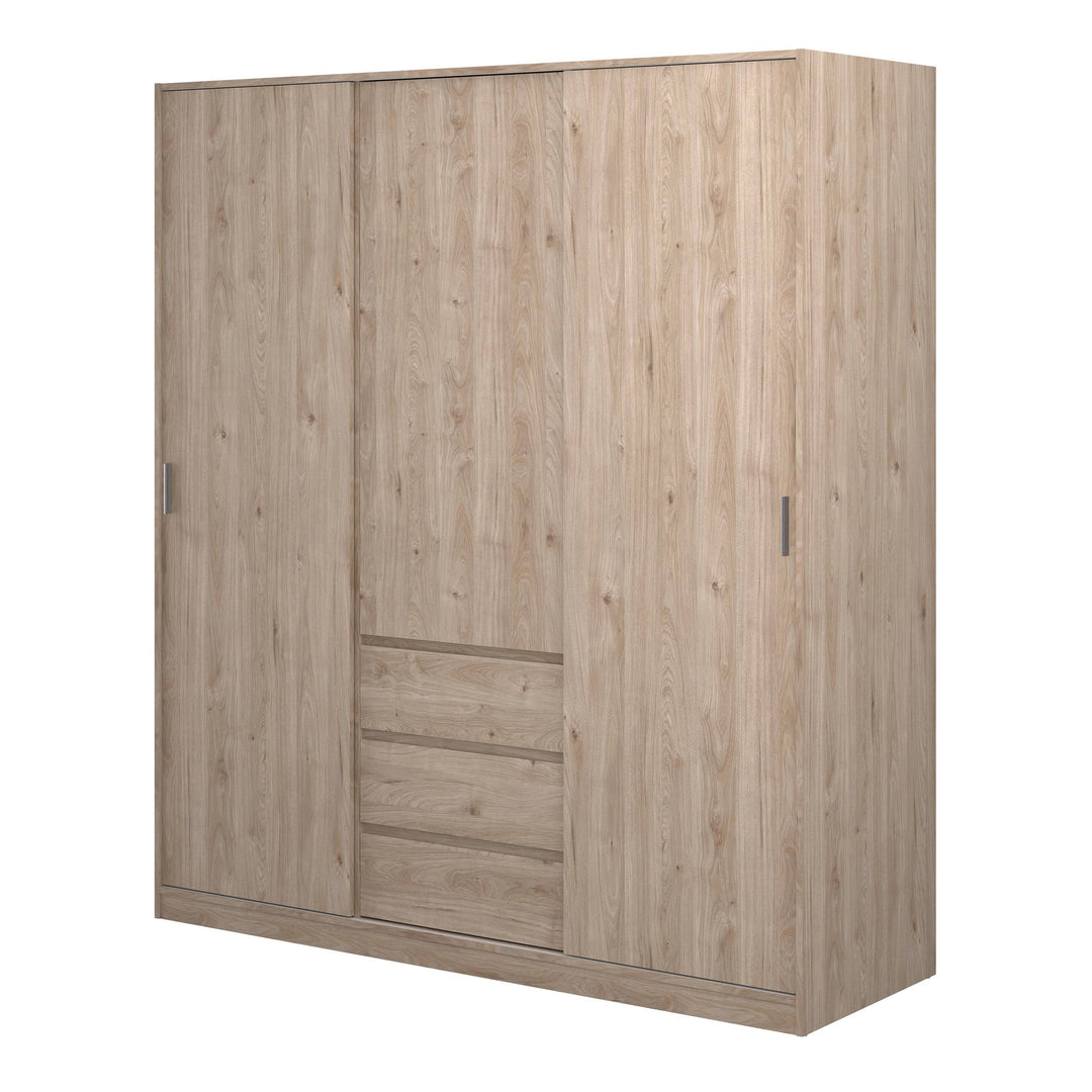 Naia Wardrobe with 2 sliding doors + 1 door + 3 drawers in Oak structure Jackson Hickory - TidySpaces