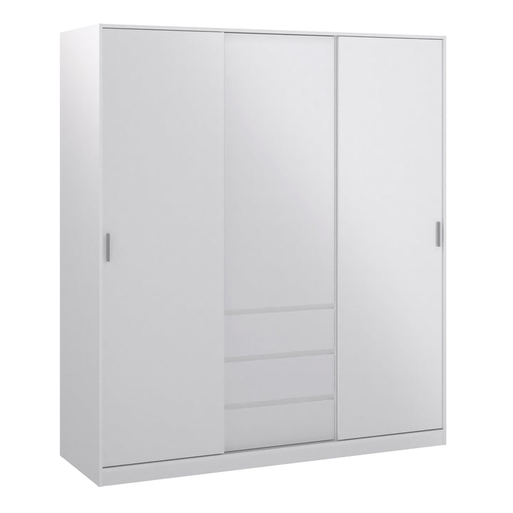 Naia Wardrobe with 2 sliding doors + 1 door + 3 drawers in White High Gloss - TidySpaces