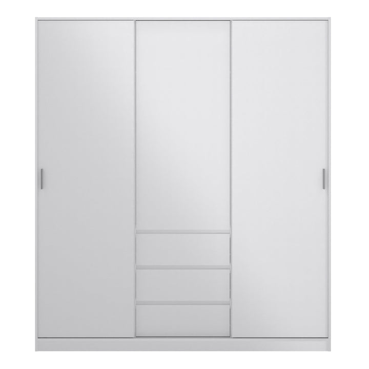 Naia Wardrobe with 2 sliding doors + 1 door + 3 drawers in White High Gloss - TidySpaces