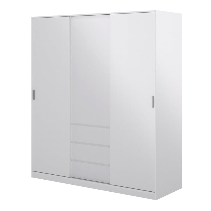 Naia Wardrobe with 2 sliding doors + 1 door + 3 drawers in White High Gloss - TidySpaces