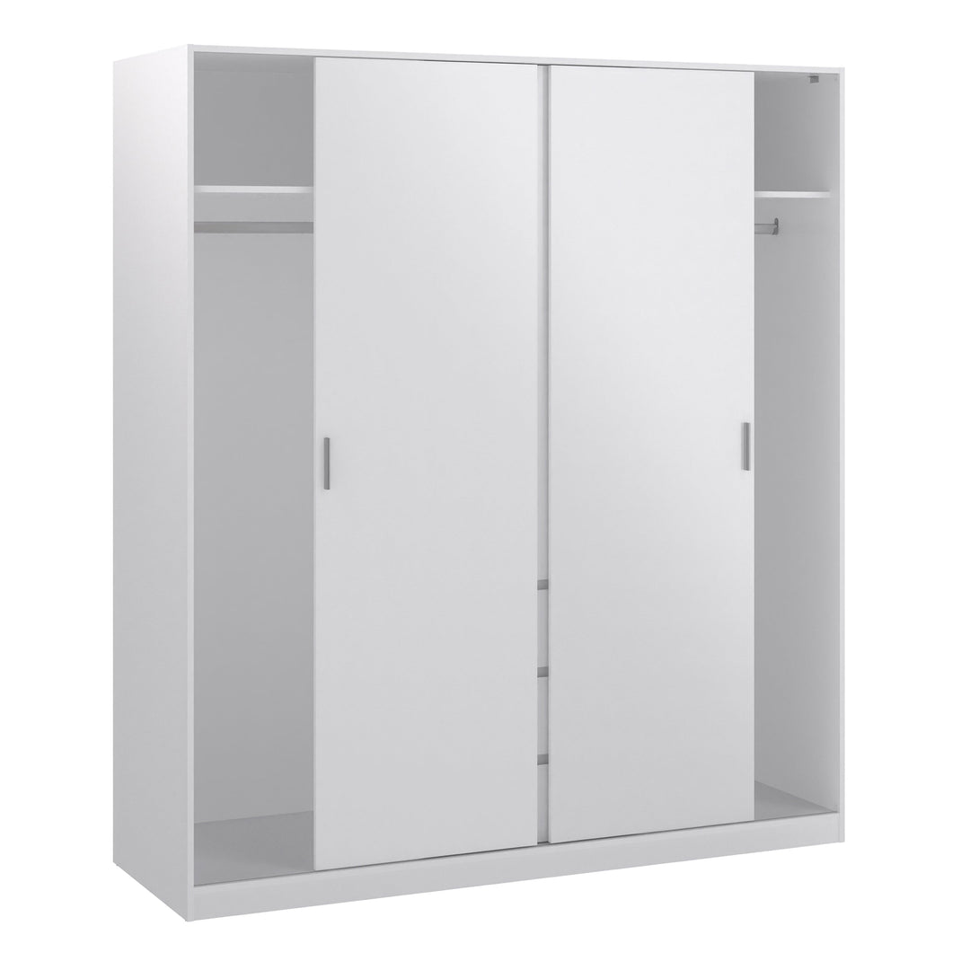 Naia Wardrobe with 2 sliding doors + 1 door + 3 drawers in White High Gloss - TidySpaces