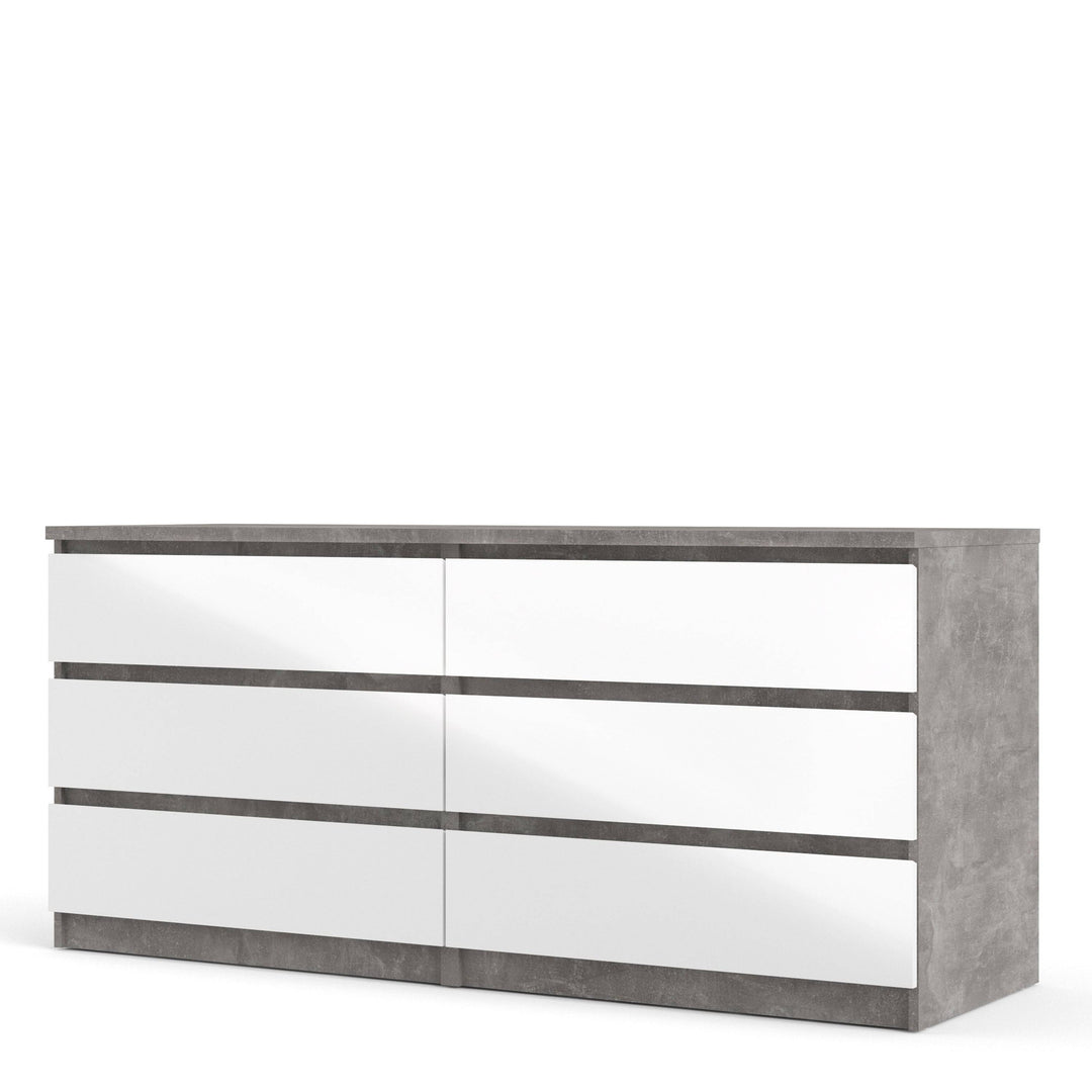 Naia Wide Chest of 6 Drawers (3+3) in Concrete and White High Gloss - TidySpaces