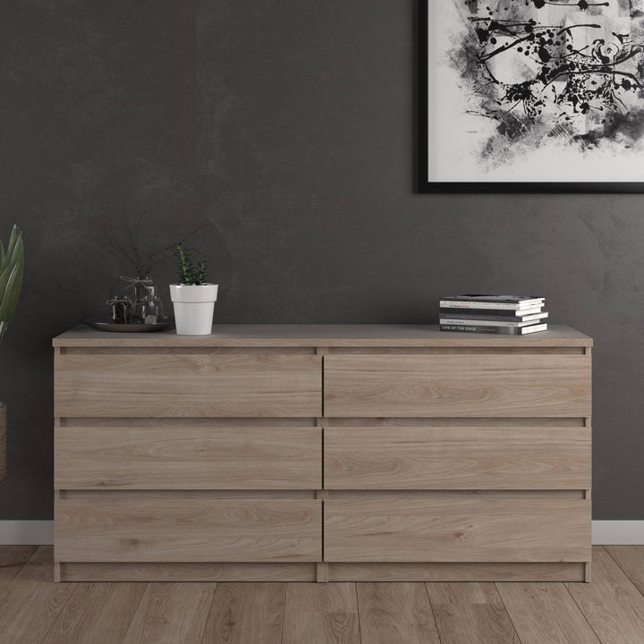 Naia Wide Chest of 6 Drawers (3+3) in Jackson Hickory Oak - TidySpaces