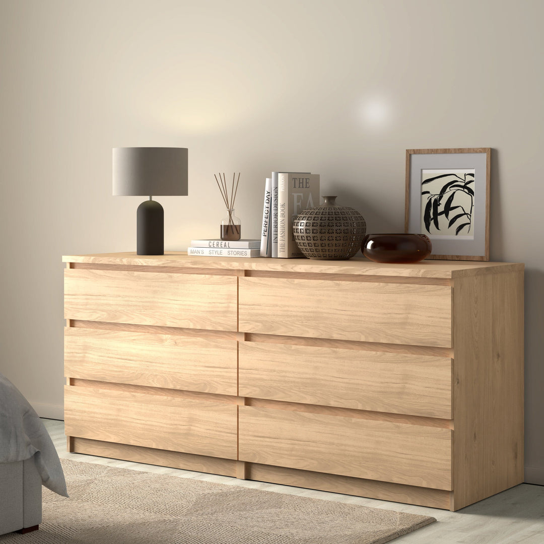 Naia Wide Chest of 6 Drawers (3+3) in Jackson Hickory Oak - TidySpaces