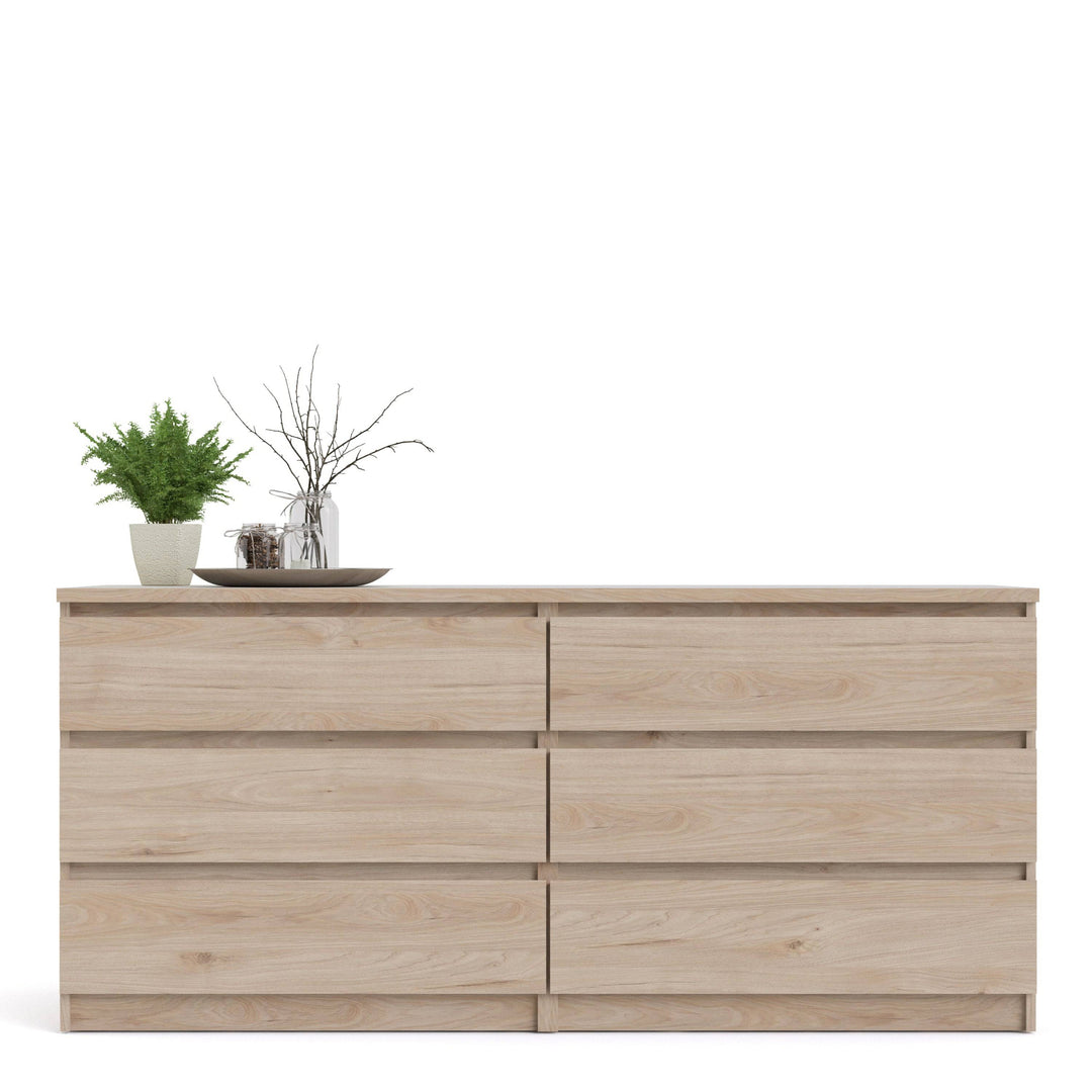 Naia Wide Chest of 6 Drawers (3+3) in Jackson Hickory Oak - TidySpaces