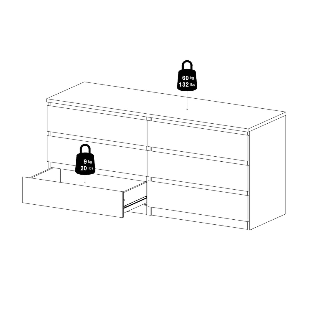 Naia Wide Chest of 6 Drawers (3+3) in Jackson Hickory Oak - TidySpaces