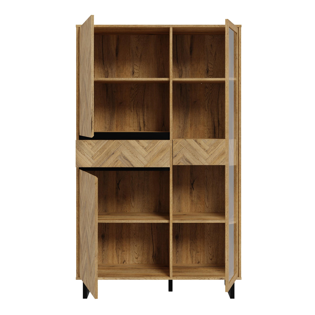 Nikomedes Display Cabinet in Spica Oak/Matt Black/Bartex Oak - TidySpaces