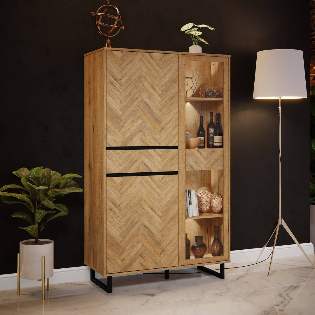 Nikomedes Display Cabinet in Spica Oak/Matt Black/Bartex Oak - TidySpaces