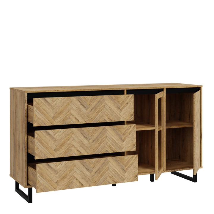 Nikomedes Sideboard in Spica Oak/Matt Black/Bartex Oak - TidySpaces