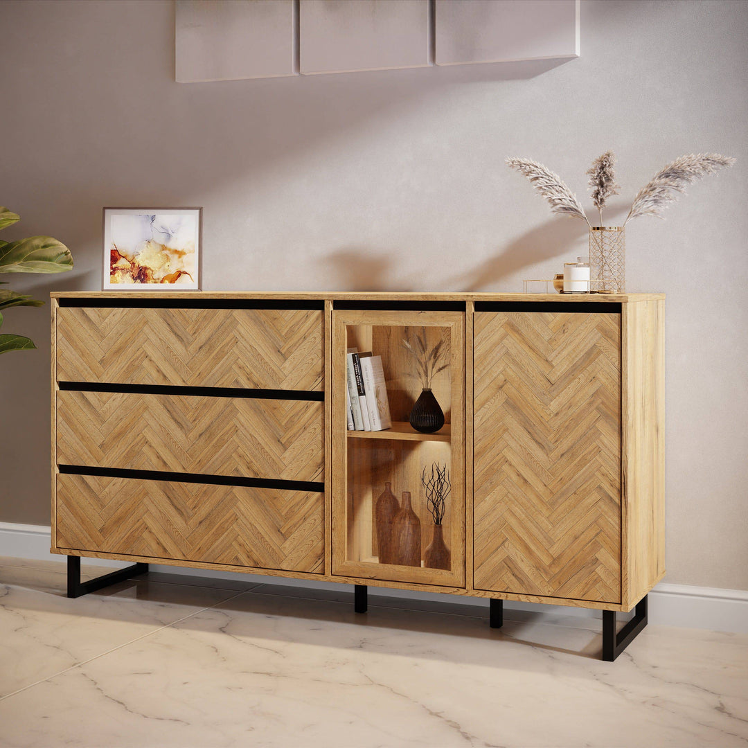 Nikomedes Sideboard in Spica Oak/Matt Black/Bartex Oak - TidySpaces