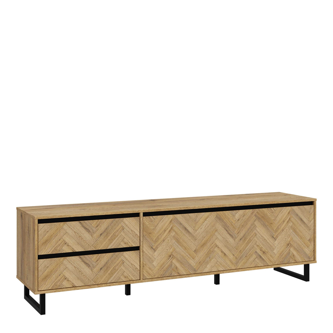 Nikomedes TV Unit  in Spica Oak/Matt Black/Bartex Oak - TidySpaces